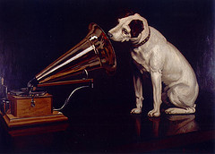 Dog Looking at and Listening to a Phonograph, ...